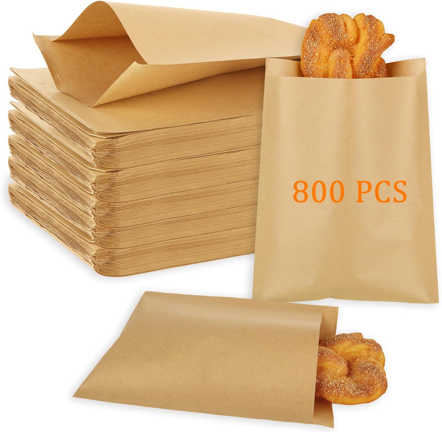 WOPPLXY 800 Pack Kraft Paper Sandwich Bags, 8 x 6 Inch Brown Paper Treat Bags