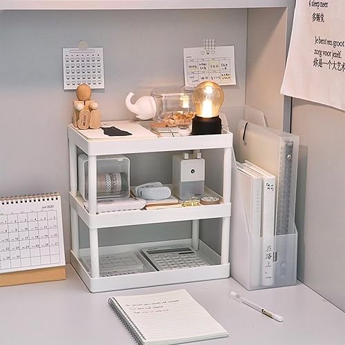 Miniatura 5 de Estante de plástico para encimera, organizador de escritorio de doble capa, organizador de almacenamiento de artículos de papelería, soporte de