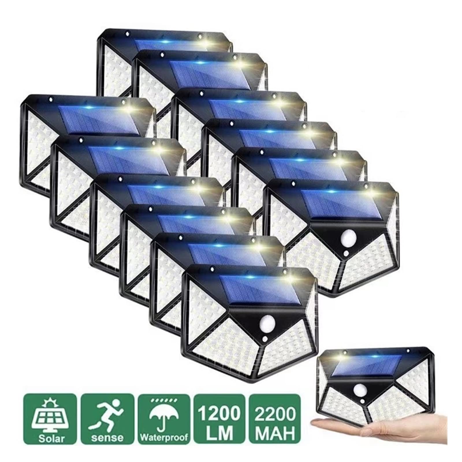2/4/6/8/12 Sztuk 100 LED Lampa Słoneczna Naścienna Zewnętrzna Lampa Solarna PIR Czujnik Ruchu Zasilany Energią Słoneczną Światło Słoneczne Oświetlenie Uliczne Do Światła Ogrodowego(8Pcs)