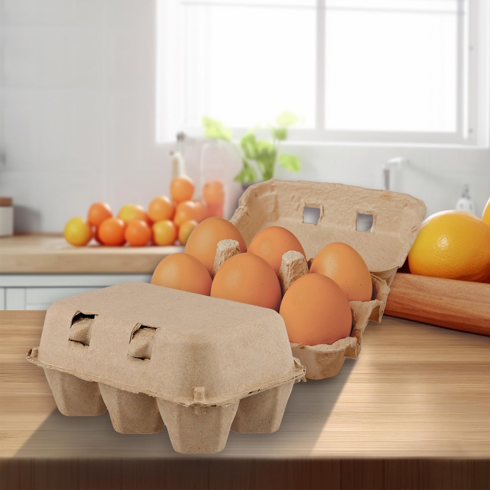 SOUJAP 50 cajas de huevos de cartón de 6 unidades, media docena de cajas de huevos de papel para pollo, 15 x 10 x 7 cm