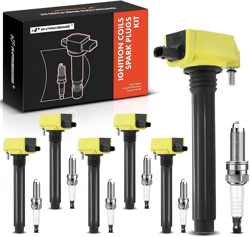 Kit de bobinas de ignição amarelas e velas Iridium A-Premium para motores V6 – 6 conjuntos