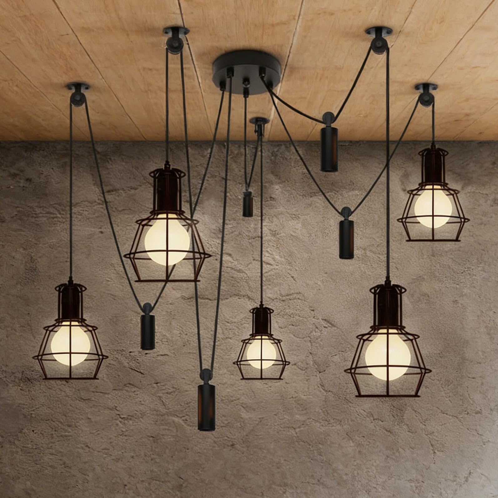 OSALADI Poulie Salons Set de 2 Lampe Plafond Noir en Fer avec Vis de Fixation