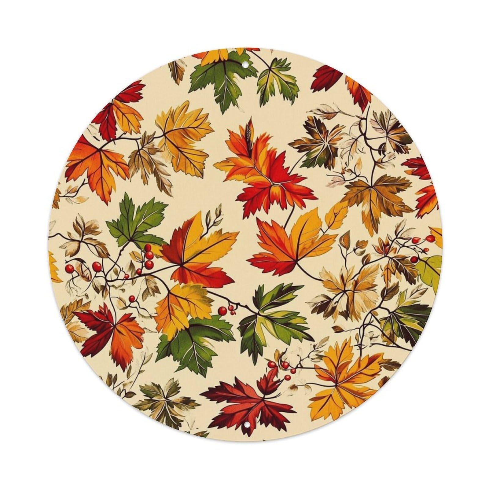 Autumn Leaves Berries Branches Pattern Metal Tin Sign Plaque