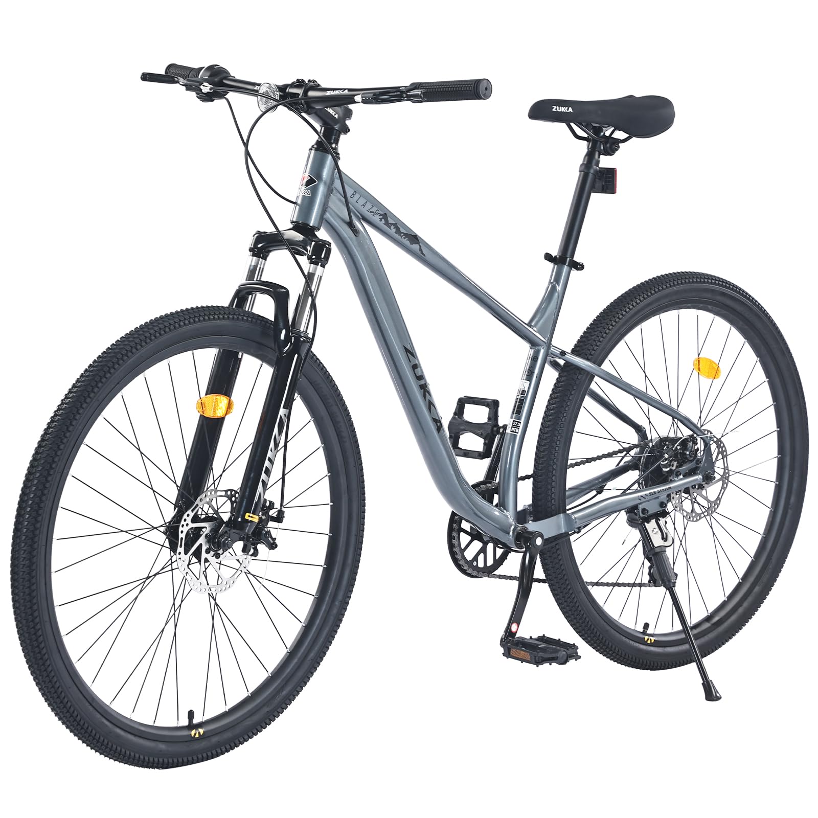 27.5 inch Mountain Bike 8 Speed Front Suspension Bicycle Dual Disc Brake Bike Hardtail Bicycle for Men Women (Gray)