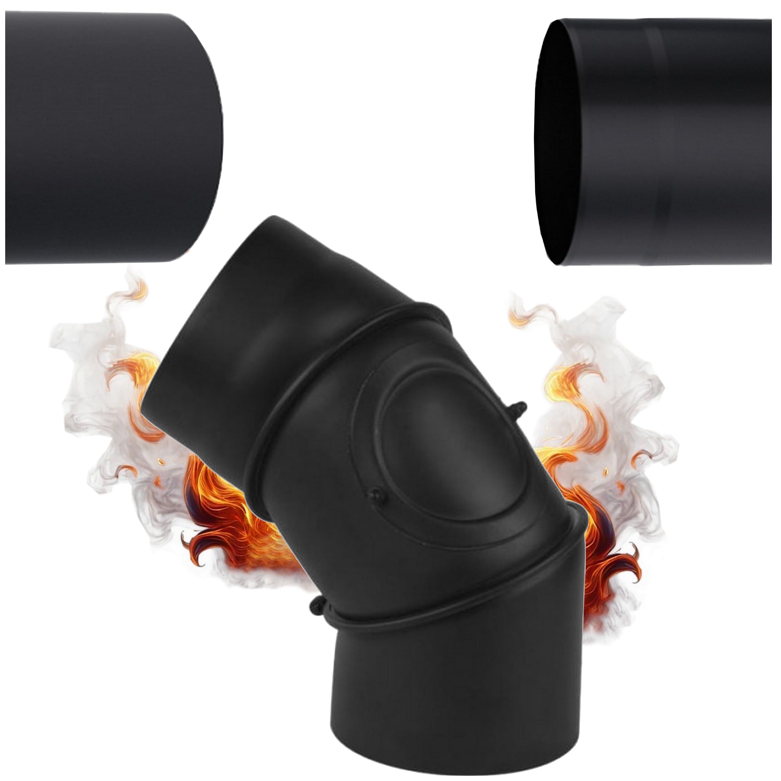Tubo a Gomito Ø 130 mm Nero per Stufa - Regolabile 0–90° in Acciaio 2 mm - con Porta di Pulizia - Gomito Girevole per Condotto Fumi – per Stufa a Legna/Pellet/Caminetto