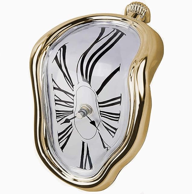 FAREVER Melting Clock, Salvador Dali Watch Melted Clock for Decorative Home Office Shelf Desk Table Funny Creative Gift, Rome Gold