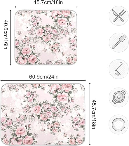 Vista 107 de Tapete de secado de platos de mariposas botánicas para encimera de cocina, almohadilla de secado de microfibra absorbente, grande, 18 x 24 pulgadas