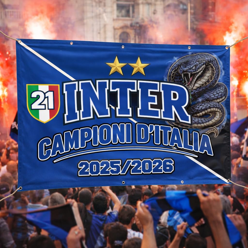 Banner Striscione con Occhielli In PVC per esterno Celebrativo Interisti 21° Scudetto 2026 Campione D'Italia, STAMPA PROFESSIONALE Tifosi Nerazzurri Ultras Calcio Sport Beneamata (100x75 cm)