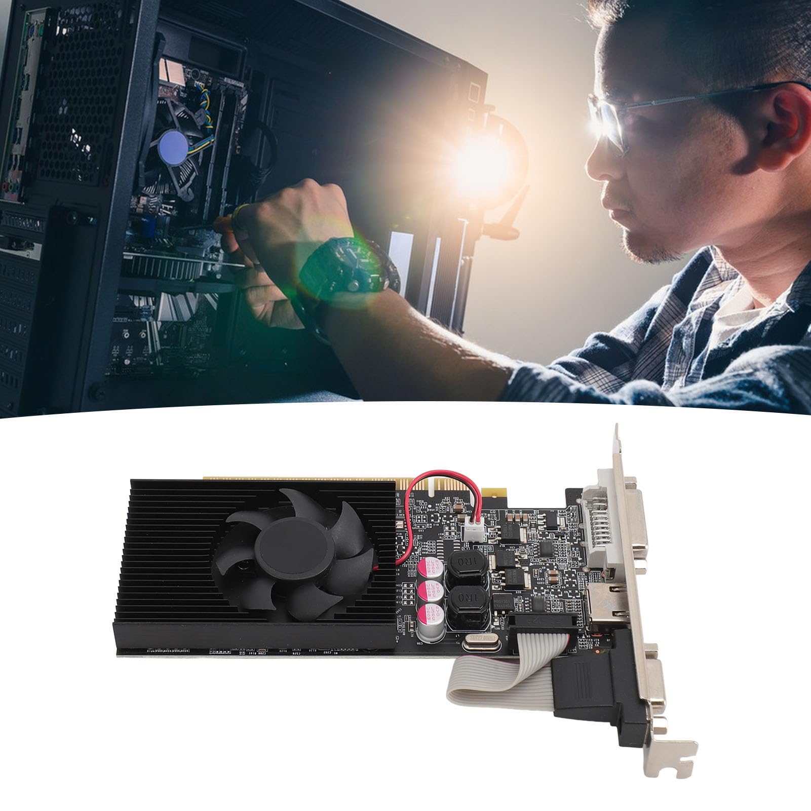 Bewinner Scheda grafica GT610, 2 GB DDR3 a basso profilo, HDMI DVI VGA 2560x1600 PCIe 2.0 Scheda grafica da gioco per 10/11/7/8