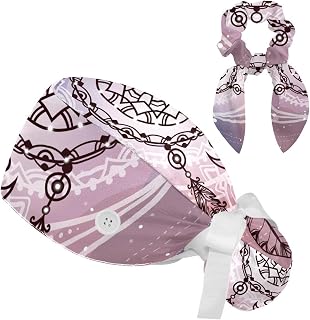 FVQL 2 Pieces Surgical Cap for Long Hair Scrub Cap with Hairband Nurse Cap, Dream Catcher and Arrow