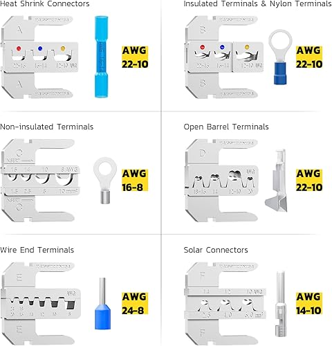 Miniatura 5 de Haisstronica Juego de herramientas de prensado de trinquete de reemplazo rápido de 8 piezas con regulación de presión, pelacables automático