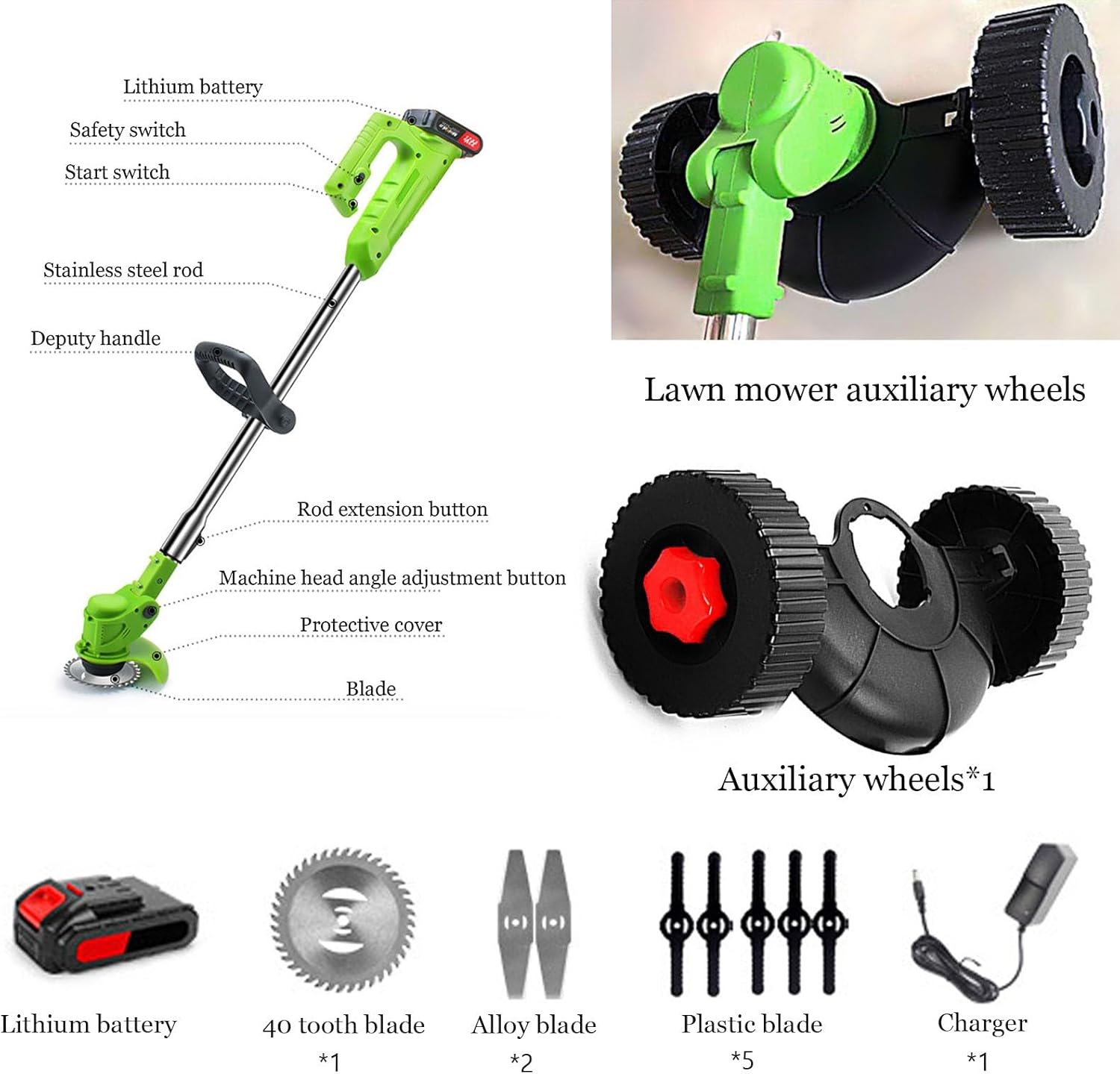 Weed Wacker/Edger with Battery - Cordless Weed Wacker Battery Operated Weed Trimmer Edger Lawn Mower Garden Yard Lawn Tool(388VF,Battery*2)