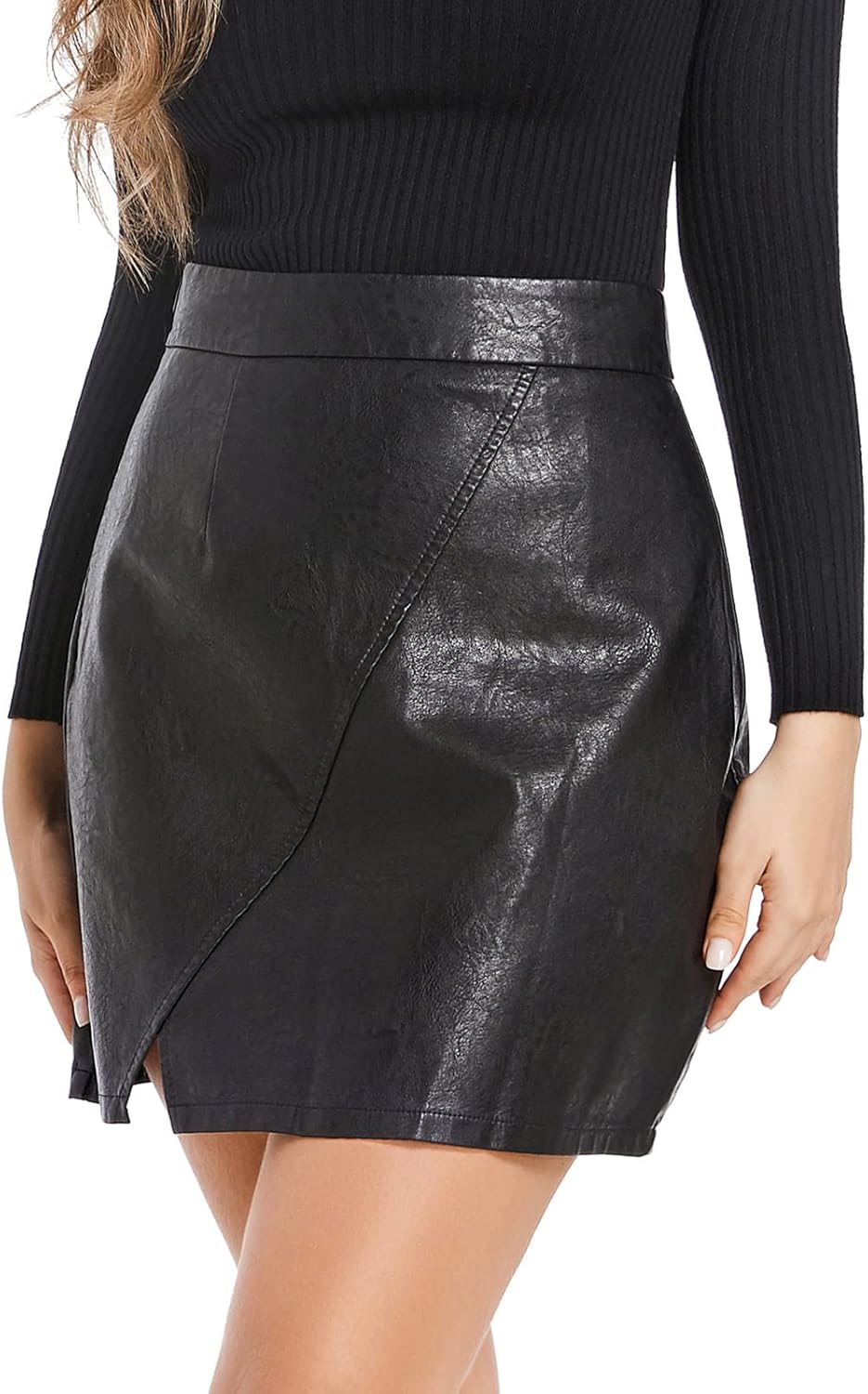 Buankoxy Women's Mini Faux Leather Skirt Zip Closure High Waisted Skirt - Image 2