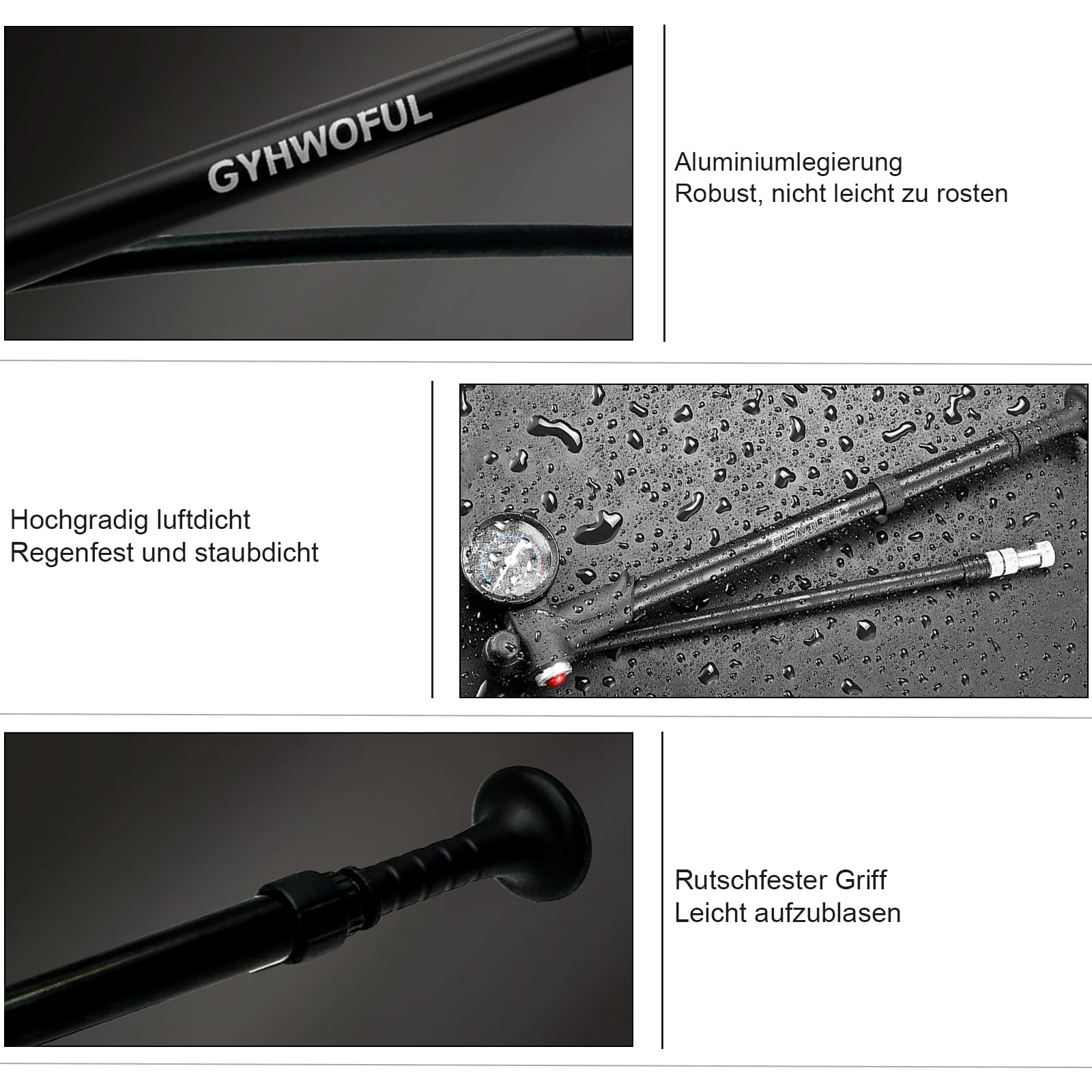 Pompe Haute Pression VTT 3 en 1 – Jusqu’à 300 PSI – Pompe à Fourche, Suspension Arrière et Pneus – avec Manomètre Précis, Bouton de Purge et Tuyau Rotatif – Pompe Portable en Aluminium