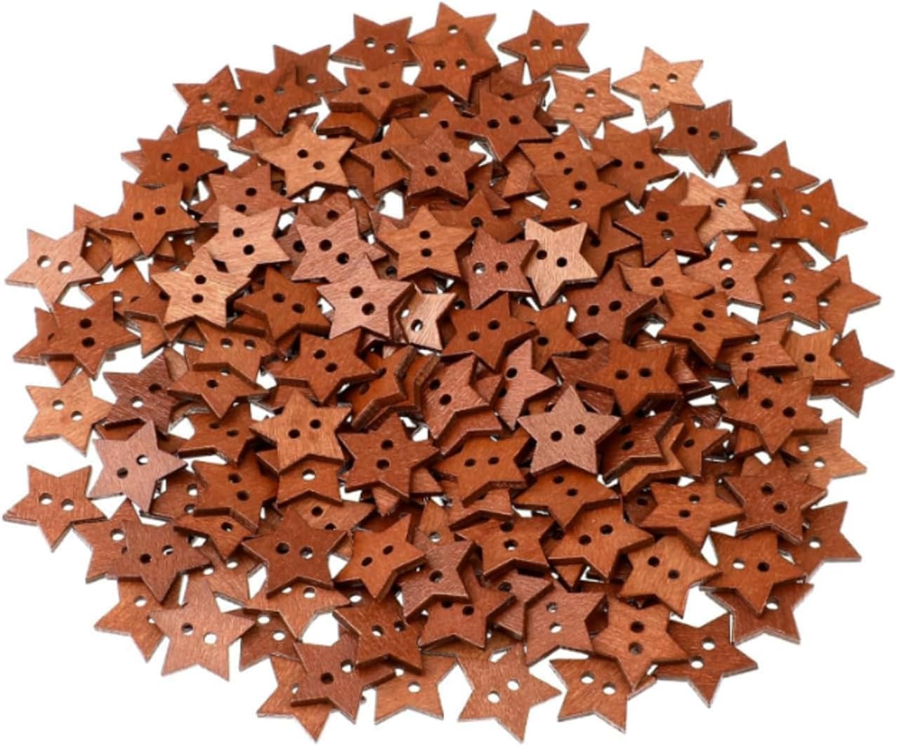 100 Pcs 20mm Brown Small Wooden Star Buttons for Crafts, Vintage Star Buttons for Sewing, Wooden Decorative Buttons with 2 Holes, Scrapbooking Craft Sewing Buttons and Fasteners