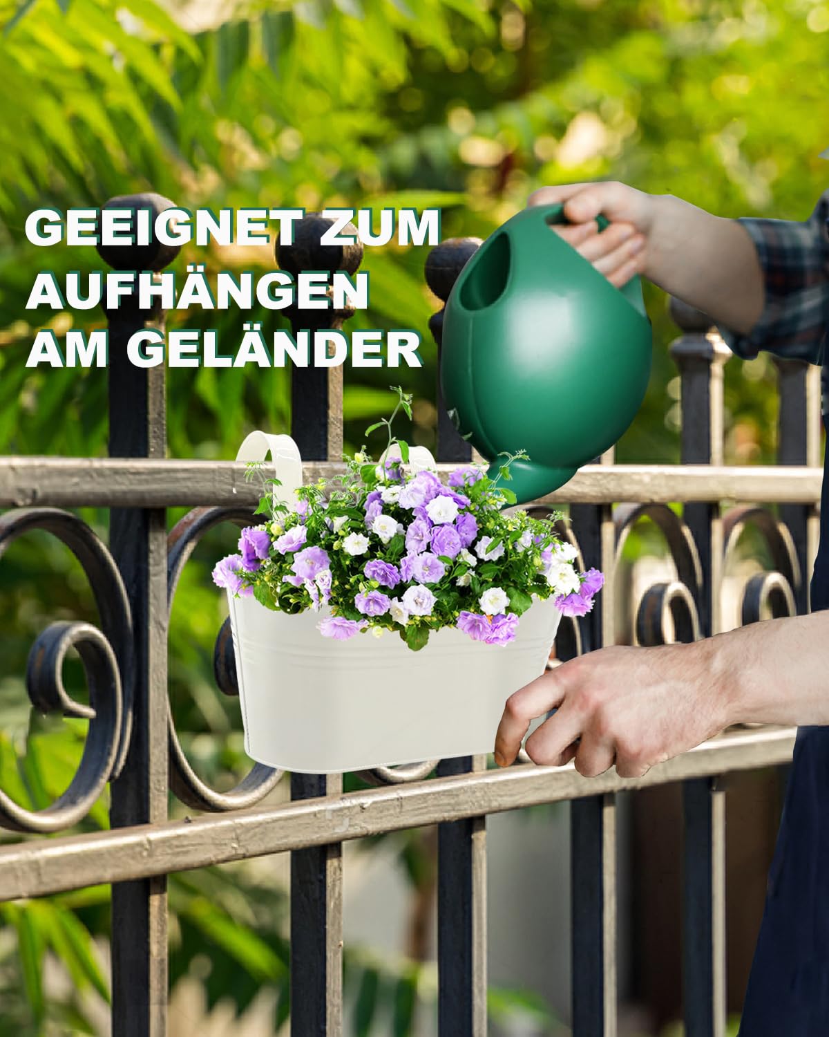 vensovo 5er Set Hängende Blumentöpfe aus weißem Metall – 27,3 cm x 13,5 cm x 11,9 cm – Mit abnehmbaren Haken & Drainageloch – Pflanzgefäße für Balkon, Geländer & Innen- und Außenbereich