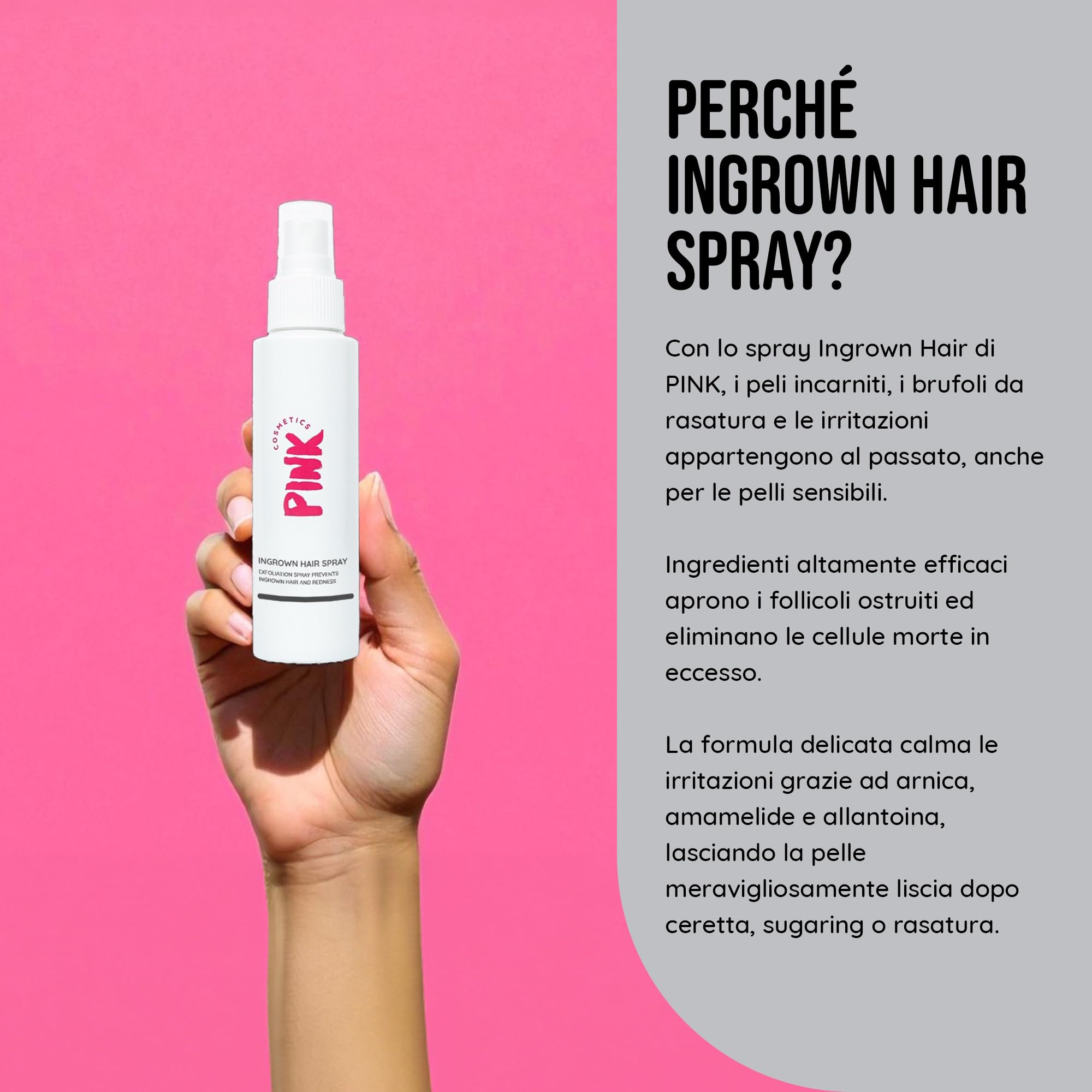 PINK Ingrown Hair Spray soluzione (100 ml) - Ideale dopo la ceretta, lo zucchero e la rasatura - Per peli incarniti e ustioni da rasoio - Adatto a tutto il corpo, in particolare viso