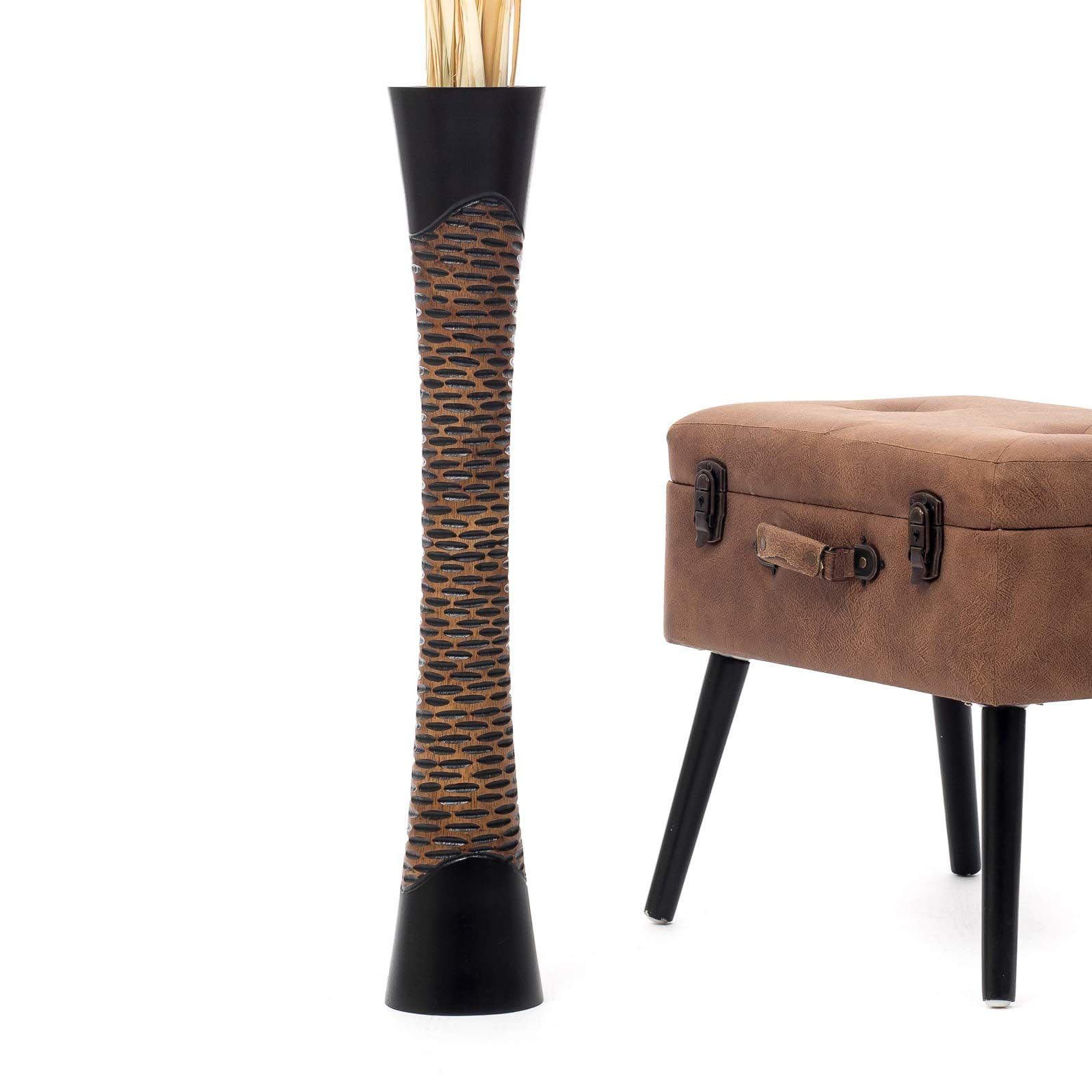 Leewadee Large Tall Floor Vase 85 cm - Handcrafted Brown Mango Wood Vase for Pampas Grass & Dried Flowers