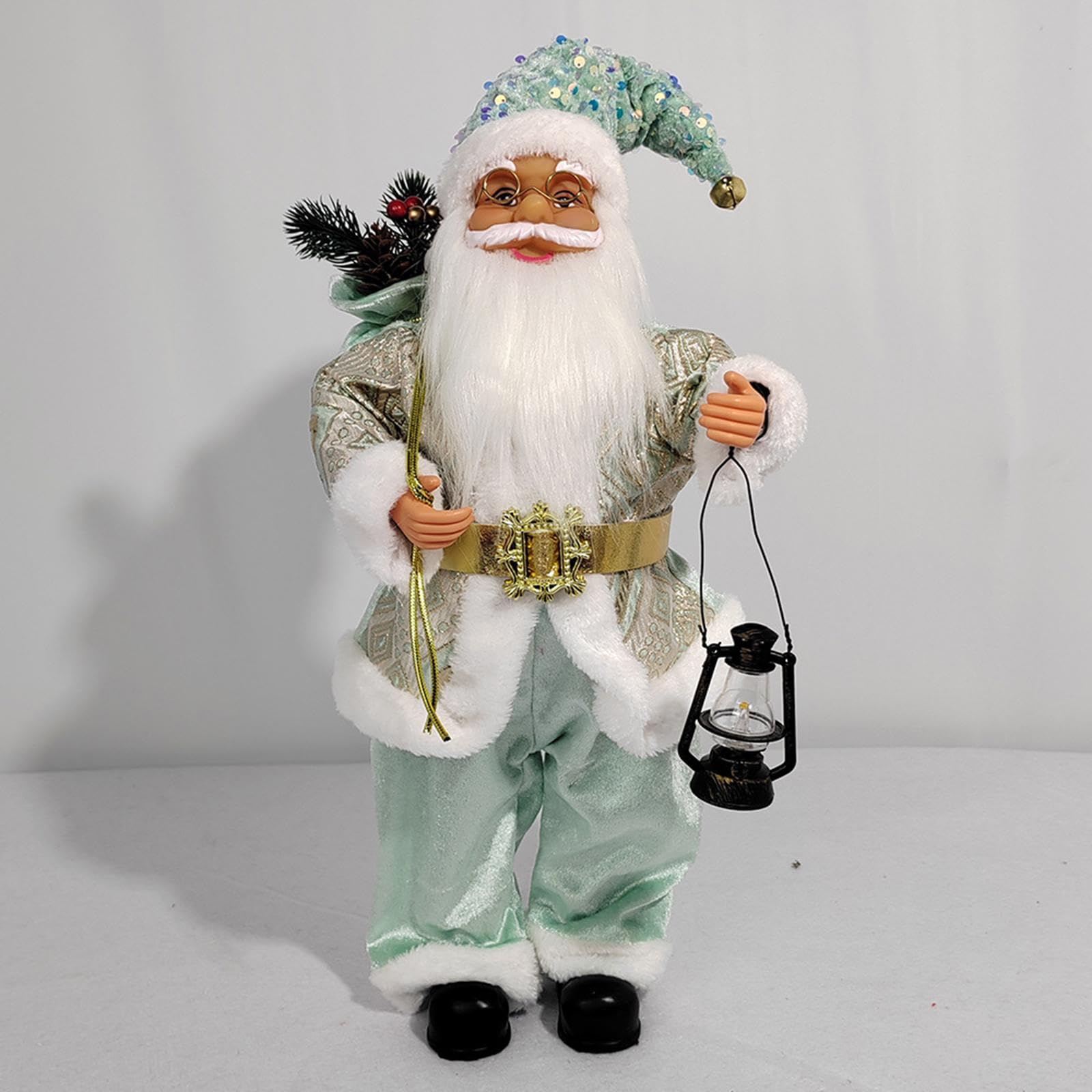 Santa Man Doll Muñeco Navideño de Tela con Traje Tradicional Figura Decorativa Coleccionable para Mesa Adecuado para Sala de Estar Dormit, Verde, Individual