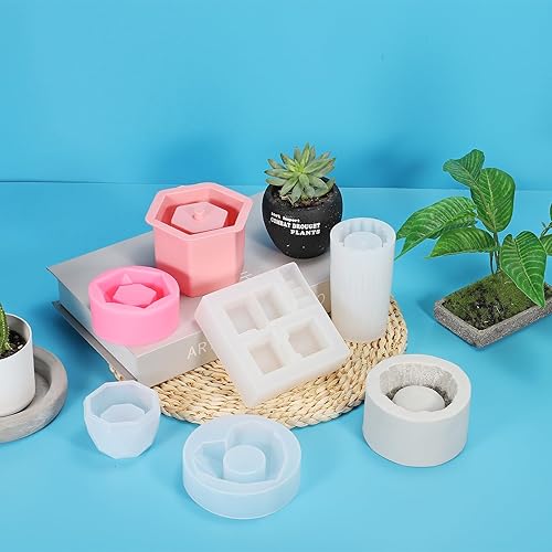 Miniatura 6 de PATIKIL Molde de silicona para maceta, molde hexagonal para macetas para plantas suculentas, molde portavelas para decoración del jardín del hogar,
