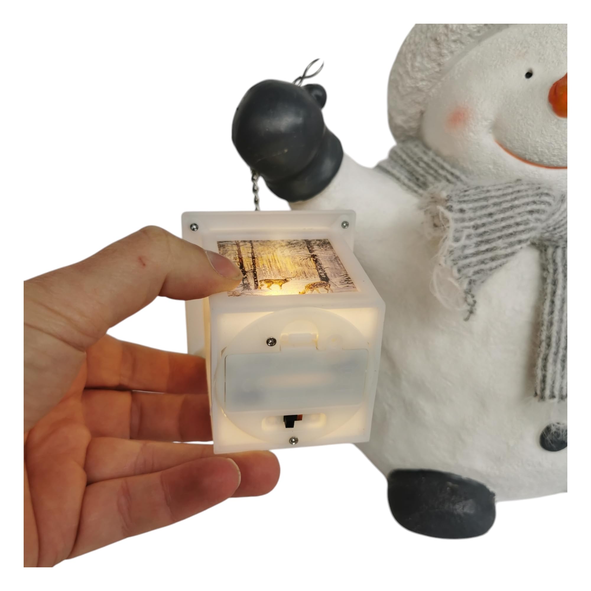 Schneemann Figur 37cm mit LED Laterne Weihnachtsdeko grau Weihnachten Advent Winter Deko groß