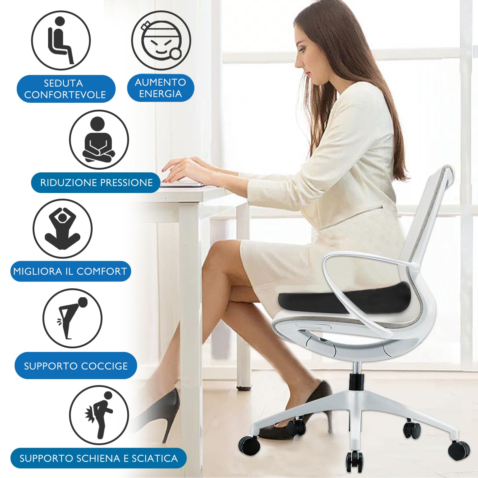 Cuscino per sedile in memory foam ventilato design ergonomico per coccige coccige per sedia da ufficio, cuscino per sedile auto, sedia a rotelle.