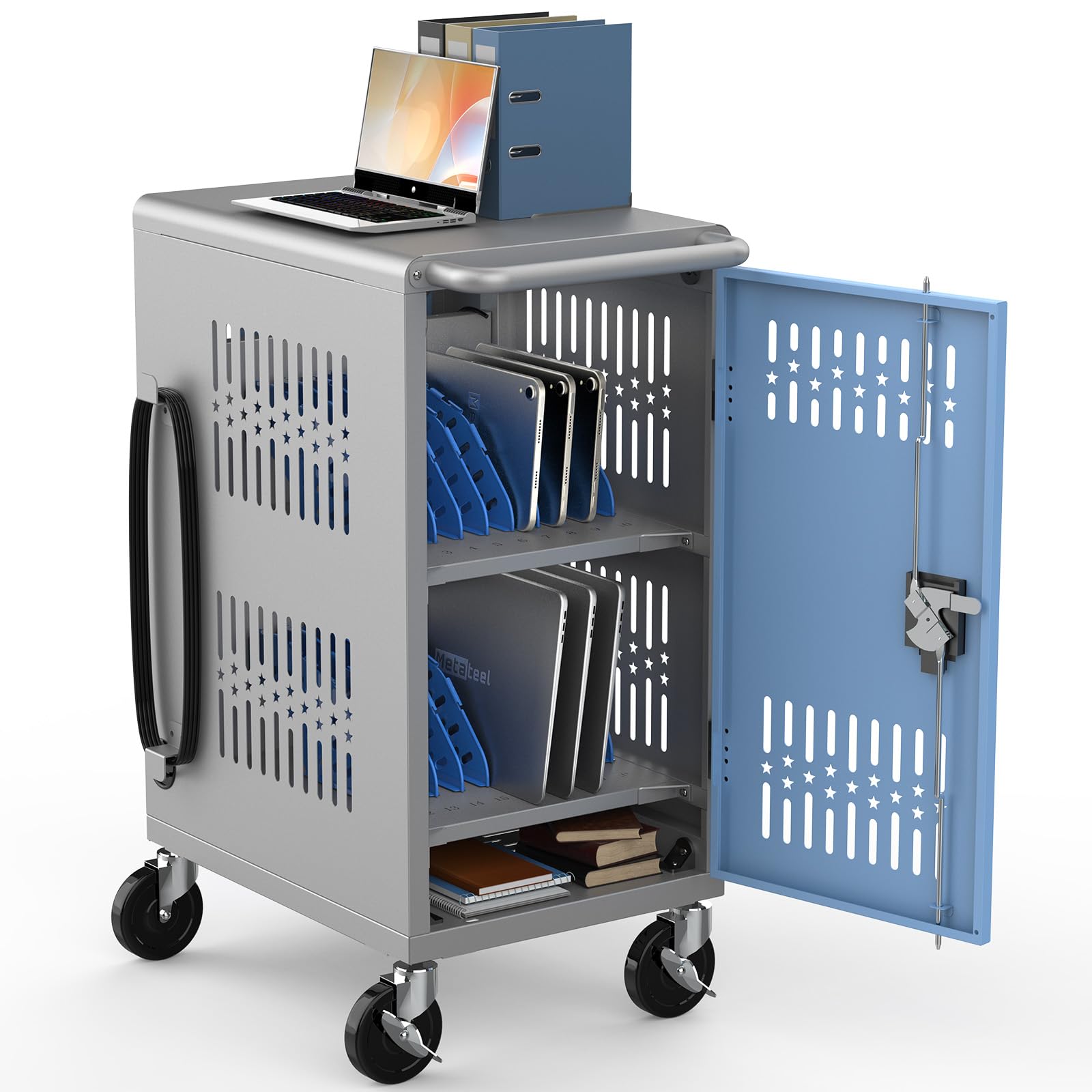 Meteteel Fully Assembled 20 Device Laptop Charging Cart for School Gray