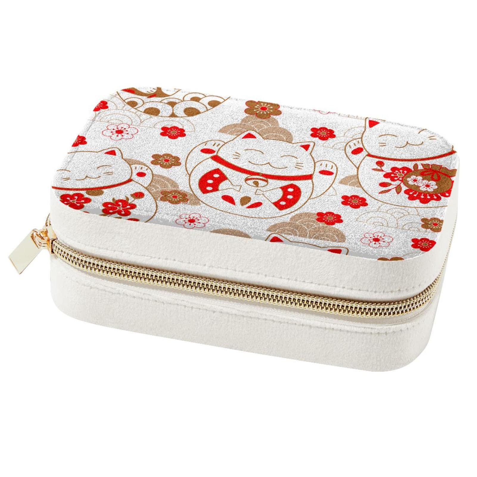 Boîte à bijoux portable d'exception, motif floral chat porte-bonheur