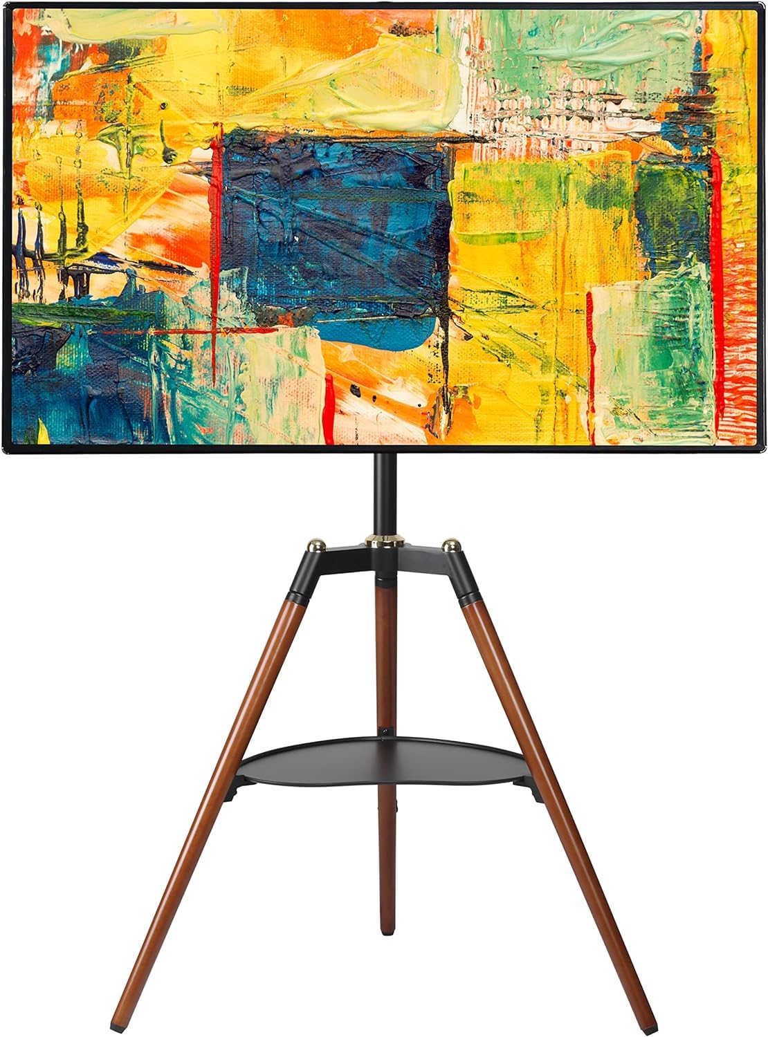 Techly 368239 Supporto a Pavimento Cavalletto Tripod per TV LCD/LED/Plasma 32-65" con Mensola Noce Scuro