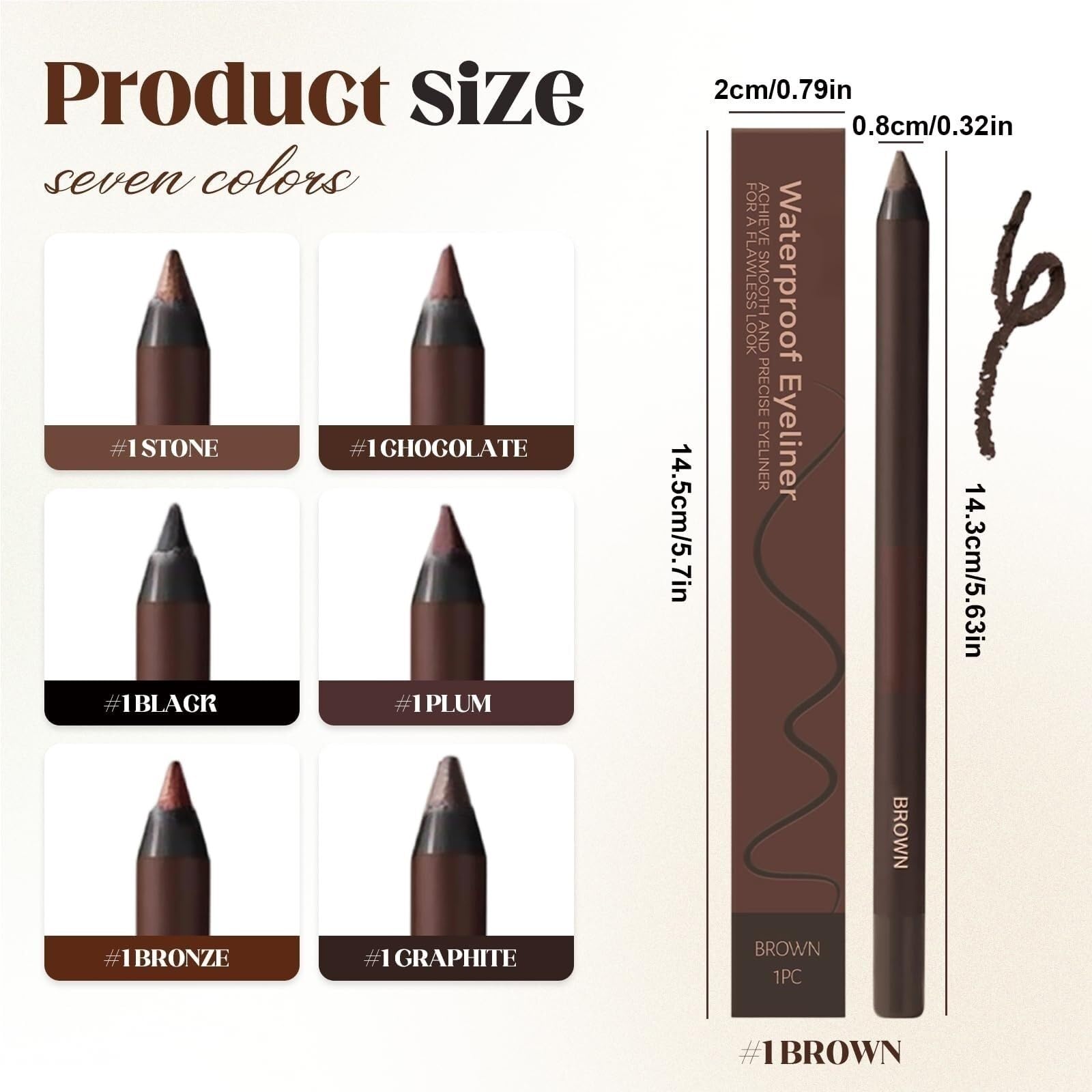 Matita eyeliner waterproof, 2025 Nuovo eyeliner duo waterproof 24 ore, matita occhi temperabile, senza sbavature, non sbiadisce, liscia e facile da colorare con 100 bastoncini di cotone.(Mix 7PCS)