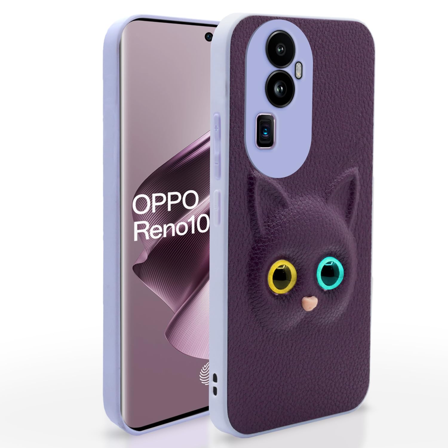 Pikkme Oppo Reno 10 Pro Plus 5G Back Cover for Girls | Cute Cat Leather Finish | Soft TPU | Case for Oppo Reno 10 Pro Plus 5G (Purple)