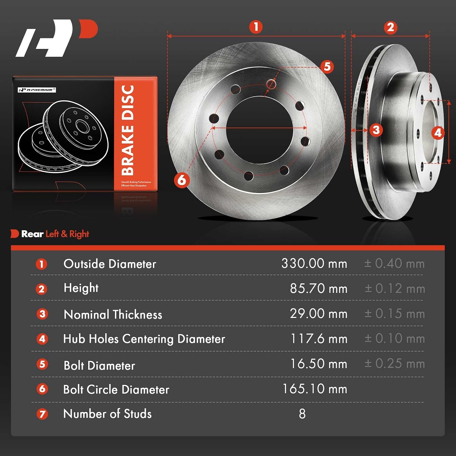 A-Premium 12.99 inch (330mm) Rear Vented Disc Brake Rotors Compatible with Select Chevy, Hummer and GMC Models - Express Savana 2500 3500, Silverado Sierra 1500 HD Classic, H2, Suburban Yukon XL 2500