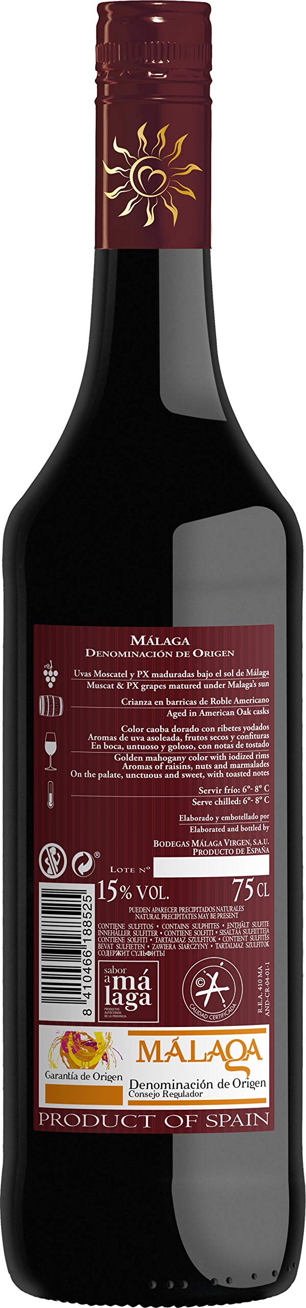 Sol de Malaga - Packung mit 6 Flaschen à 75cl - Süßer Likörwein D.O. "Malaga"