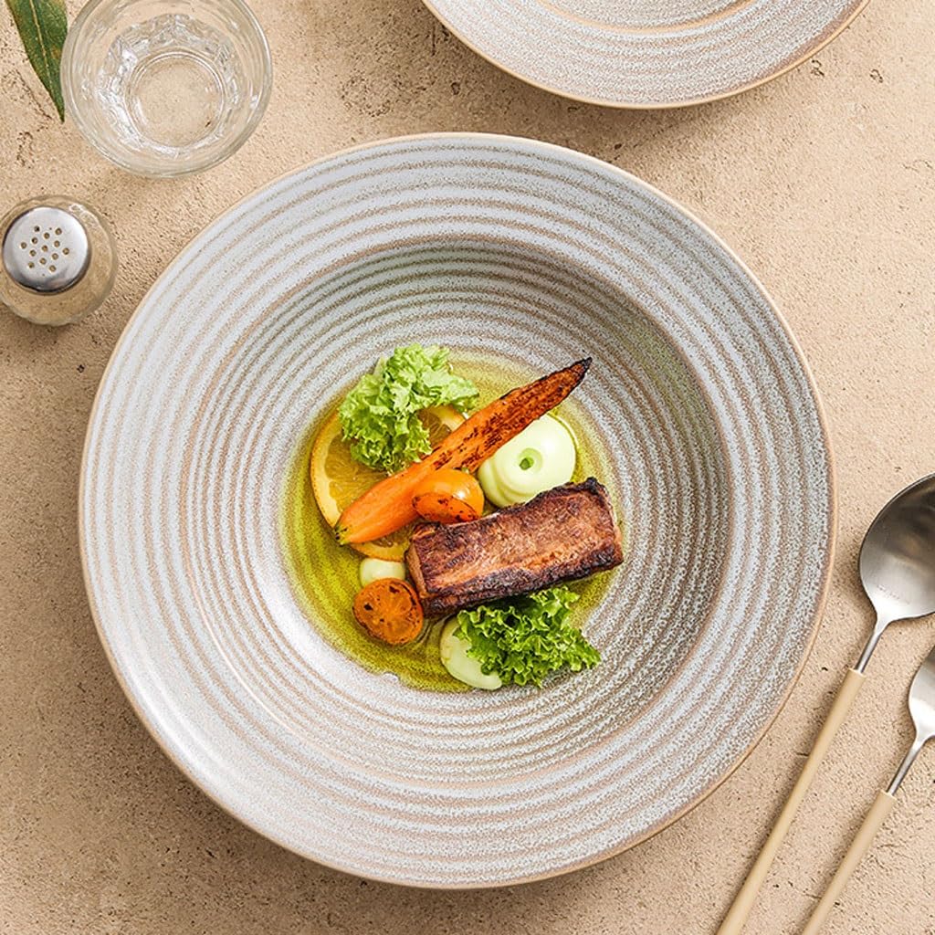 Platos de Cena Plato de cerámica marrón con Rosca Plato de Cocina Italiano para Restaurante Plato Hondo Vajilla Ensaladera Cuenco y Plato para el hogar Bandeja