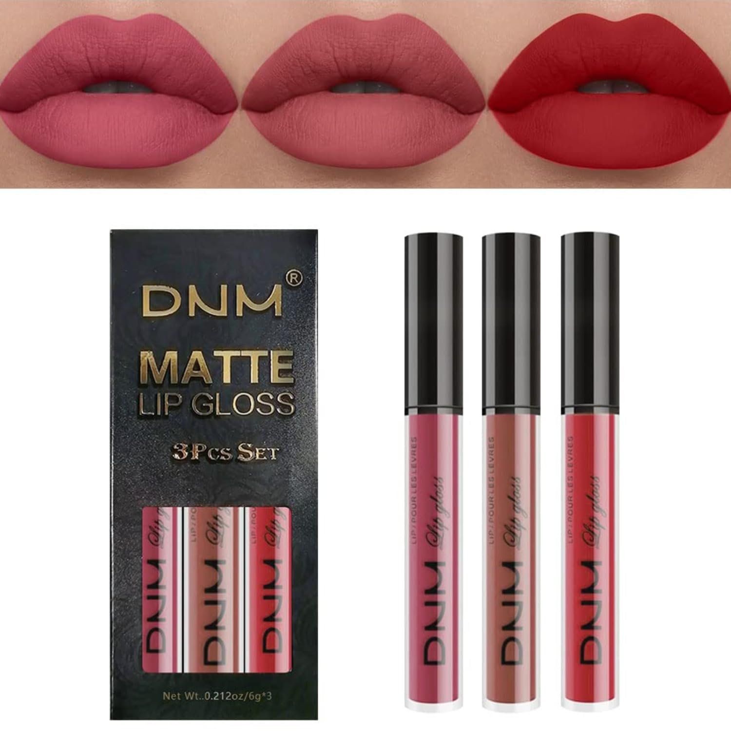 3 PCS Matte Lipstick Set, Ruby Red Lipstick Nude Pink Lipstick, Mauve Matte Liquid Lipstick Lip Stain Set, Waterproof Lipstick Set 24-Hour Stay Smudge-Proof Lip Gloss, Transfer Proof Lipstick (Set#10)