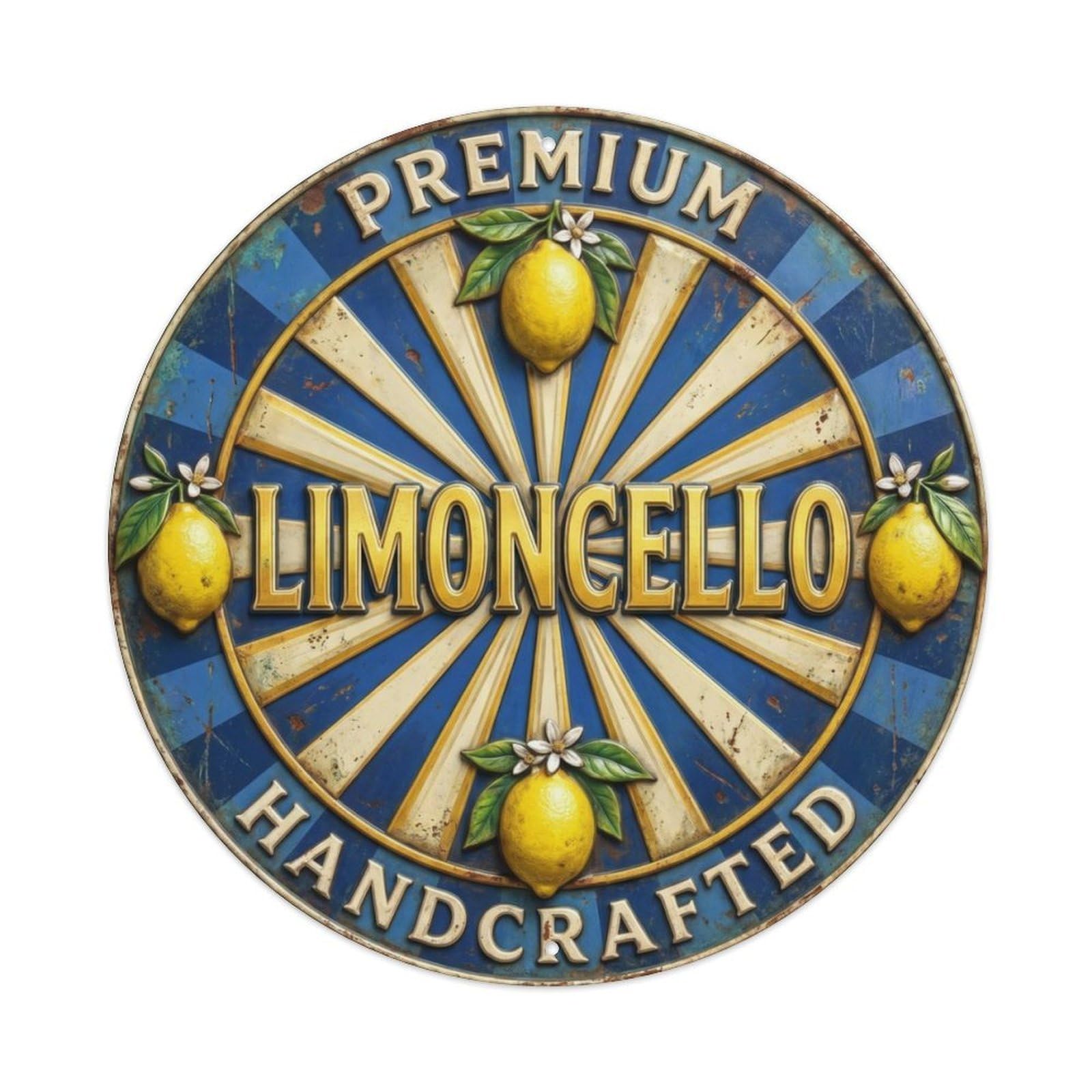Artisan Limoncello Liqueur Seal Metal Tin Sign Plaque Wall Decor for Cafe, Club Bar, Office, Home Garden Round Metal Poster 8x8Inch
