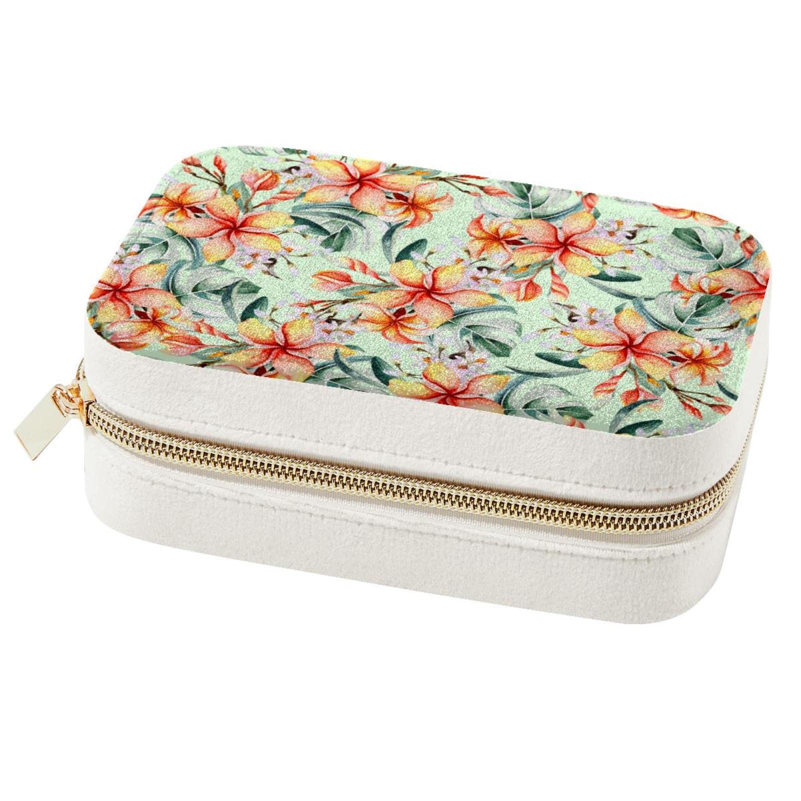Boîte à bijoux portable motif tropical pour bagues et colliers