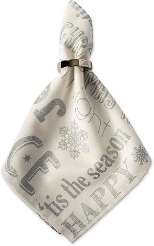 Miniatura 5 de DII Decoración de cocina de lino de tela metálica para mesa de comedor, juego de servilletas navideñas, 20 x 20, collage navideño plateado, 6 piezas