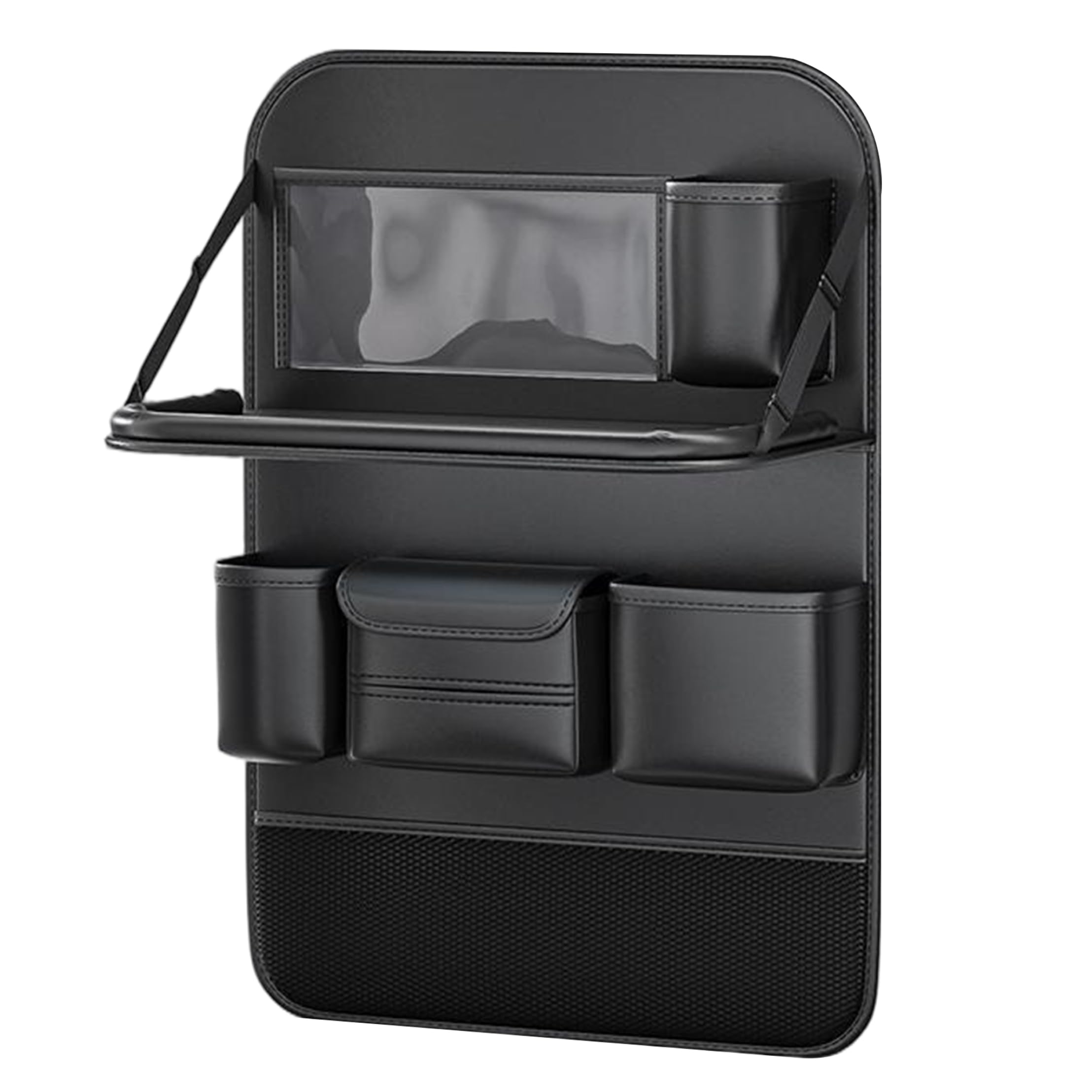 Organisateur de siège arrière de voiture avec plateau pliable et porte-gobelets noir