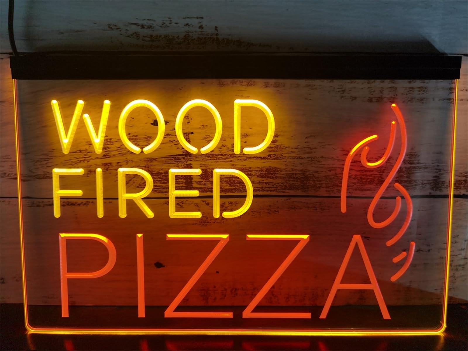 Zayeksole Wood Fired Pizza Neon Sign for Wall Decor, Dual Color Dimming USB Powered LED Neon Lights for Specialty Pizza Restaurant,Red Yellow,40x30cm