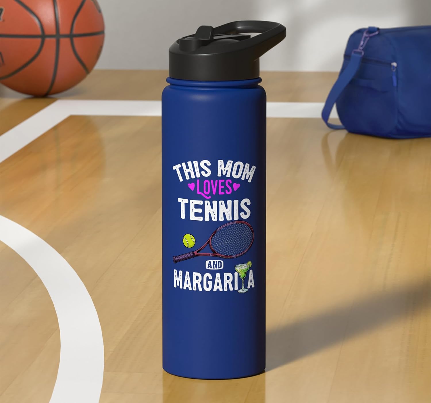 Her Funny This Mom Loves Tennis and Margarita Mother's Day Stainless Steel Insulated Water Bottle