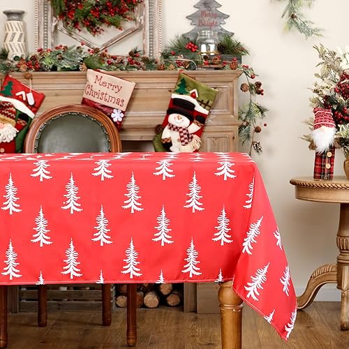 ARKENY ATC475-84 - Mantel de Navidad rectangular de 60 x 84 pulgadas, diseño de árboles de Navidad, decoración de festividades, para interiores y