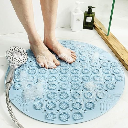 Miniatura 7 de Tapete de ducha, redondo, de PVC, antideslizante, con ventosas y orificios de drenaje, lavable a máquina para baño, bañera y piscina (21.65