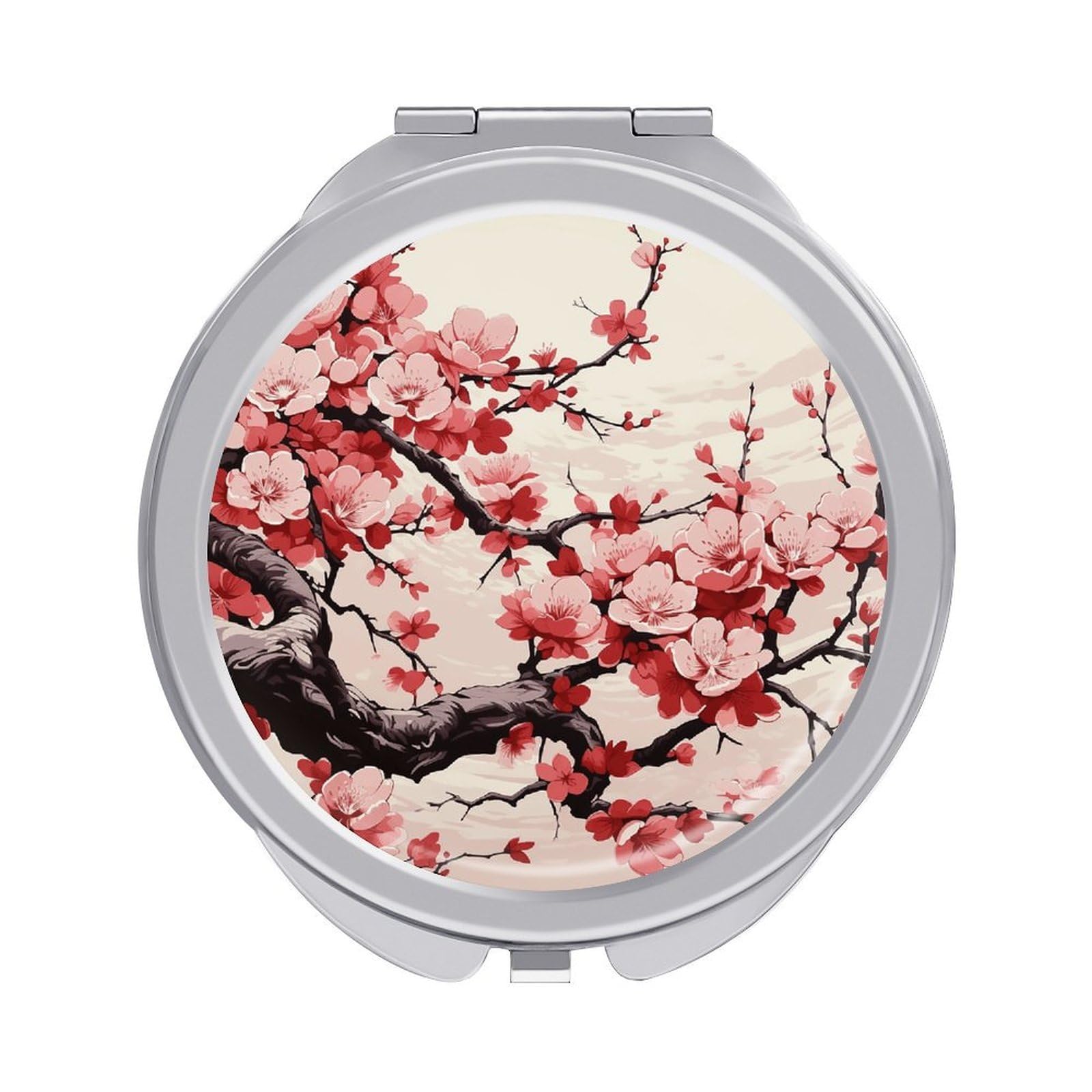 VstaDank Japanese Floral Cherry Blossom Travel Makeup Mirror Cute Compact Mirror for Women 1X/2X Magnifying Metal Pocket Makeup Mirrors Folding Round Makeup Mirrors for Handbag Wallet & Gift