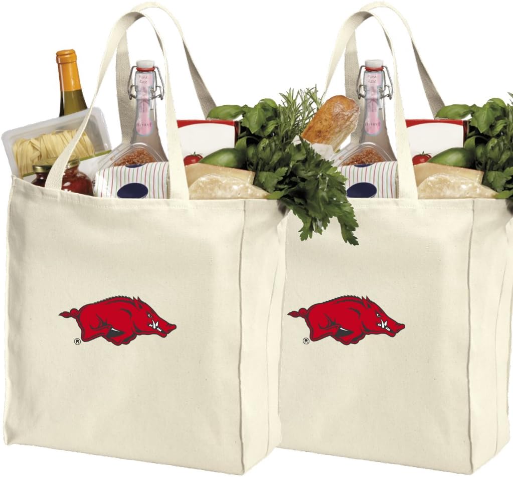 Broad Bay University of Arkansas Shopping Bags or Arkansas Razorbacks Grocery Bag 2Pc SET NATURAL COTTON