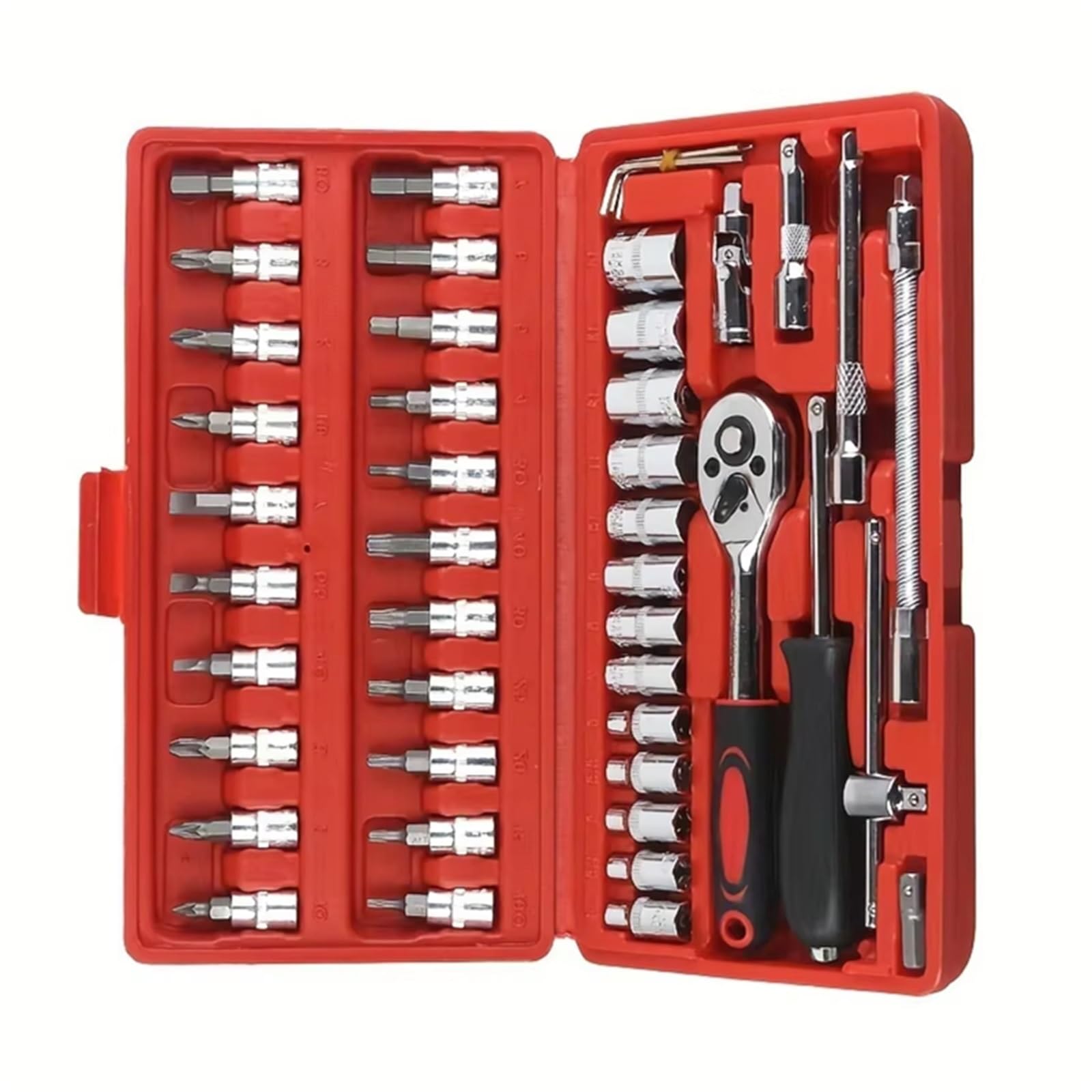 YNIYUJKL 46 Piece Combinat Wrench And Tool Set For Cars/Bikes Includes Ratchet Torque Wrench Screwdrivers Perfect For Automotive Repair And Diy Enthusiasts