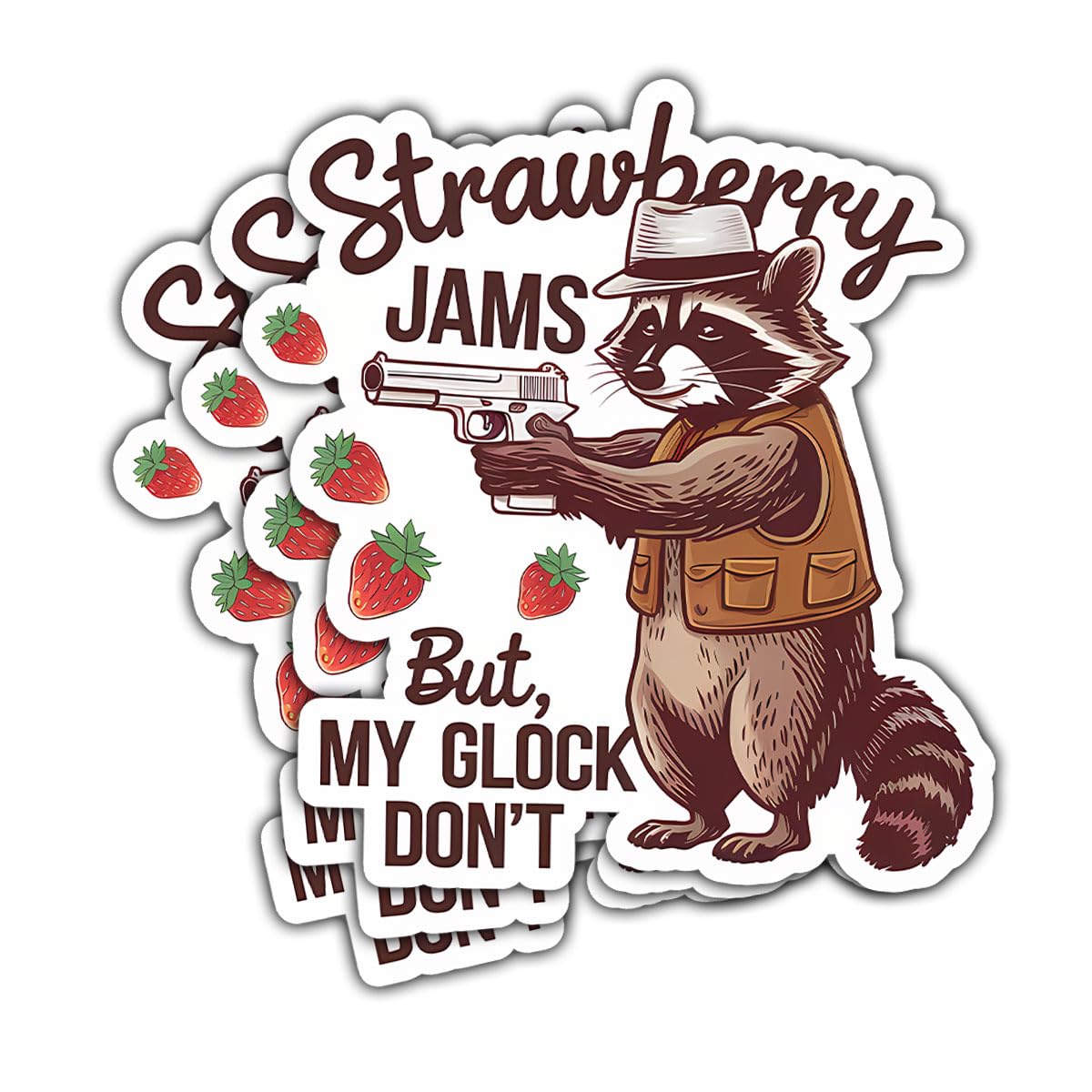 3 Pcs Strawberry Jams But My Gl**k Don't Sticker Funny Raccoon Meme Sarcastic Joke, Raccoon Bumper Sticker- Vinyl Sticker 3 Inches for Water Bottles