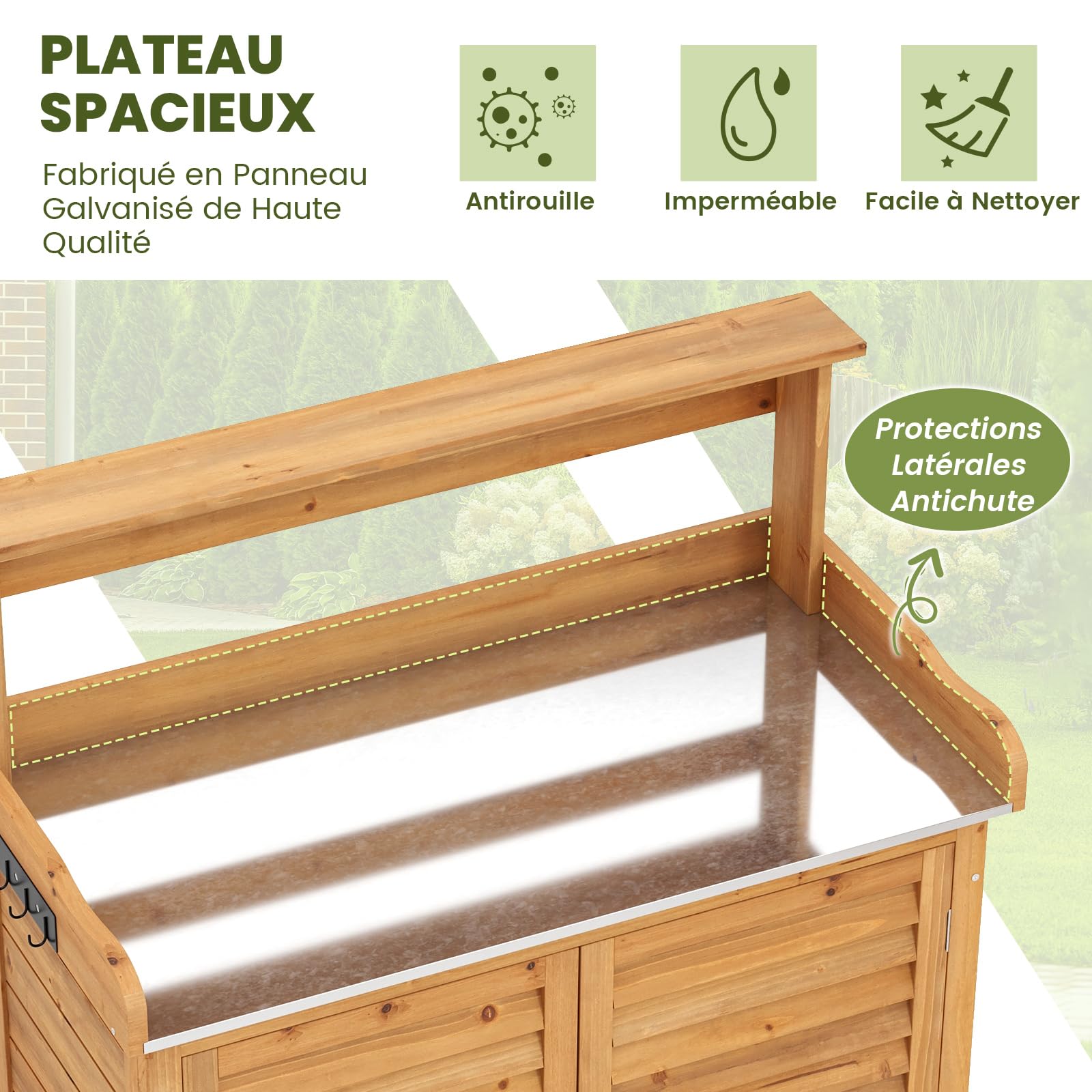Outsunny plantentafel, tuintafel met uittrekbaar blad, spoelbak