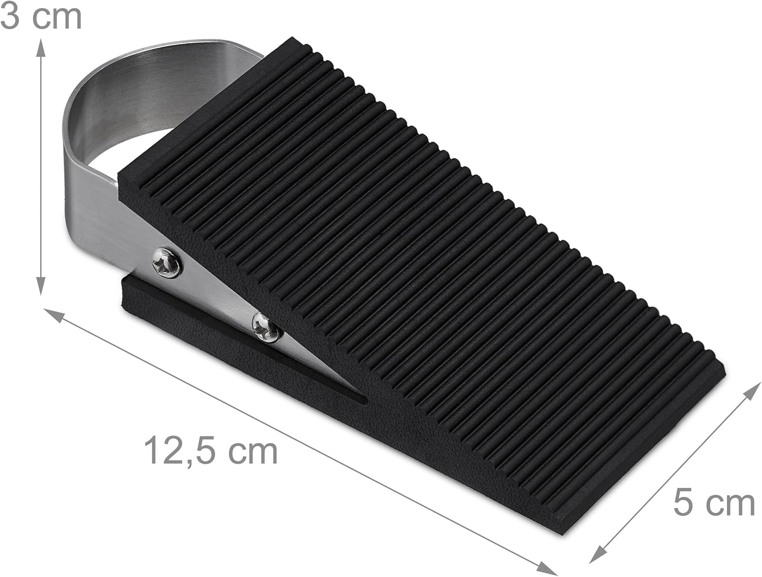 Relaxdays Door Wedge Set of 4, Door Stop Floor, Rubber & Stainless Steel, HBT: 3 x 5 x 12.5 cm, Non-Slip Wedges, Black/Silver, Pack