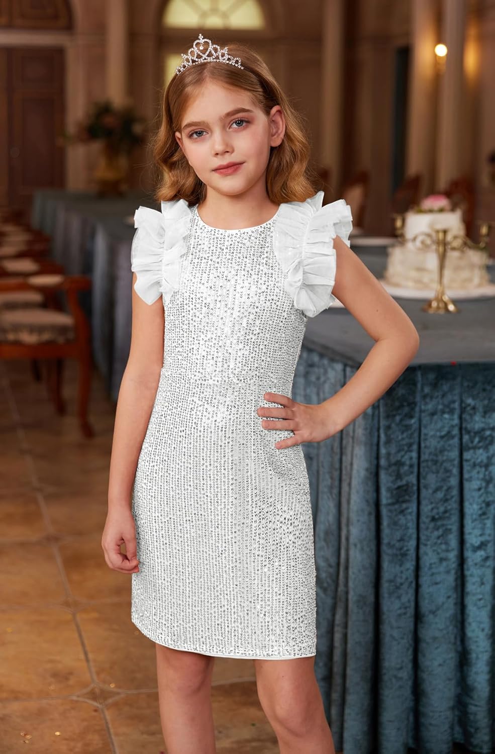 GRACE KARIN Girls Sequin Dress Formal Pageant Sparkle Party Ruffle Prom Maxi Dress Size 5-14Y - Image 3